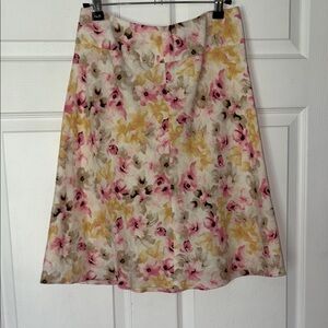 Ann Taylor A-Line Floral Skirt Size 2 Pink Cream Spring Garden Feminine